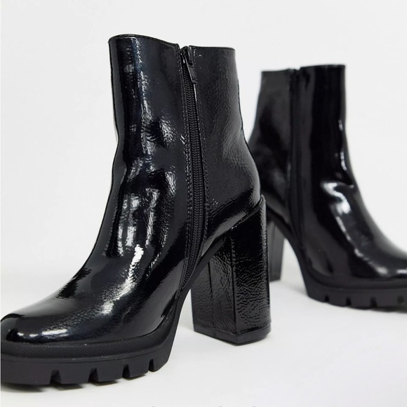 Steve Madden Vintage black patent chunky heeled ankle boots Black 9 - Picture 11 of 12